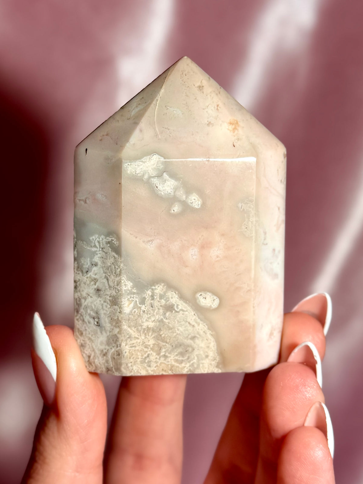 Pink Plume Agate Domino Tower (A)