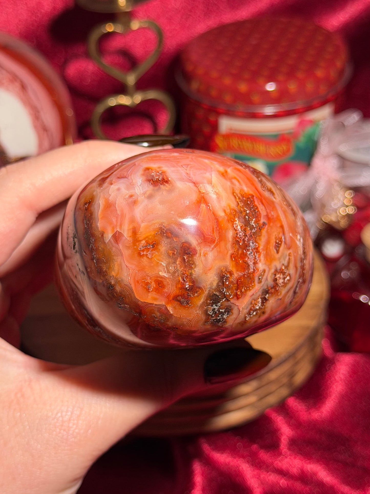 Large strawberry red mossy carnelian freeform