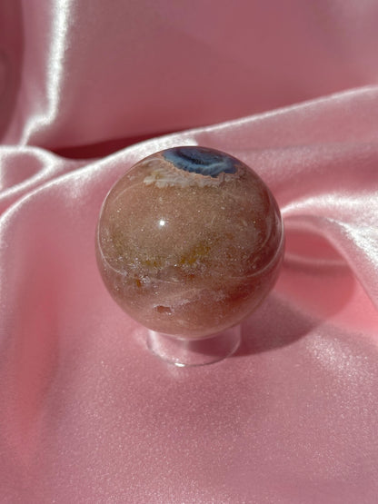 Pink n' sparkly Brazilian pink amethyst x flower agate "eyeball" sphere (140B)