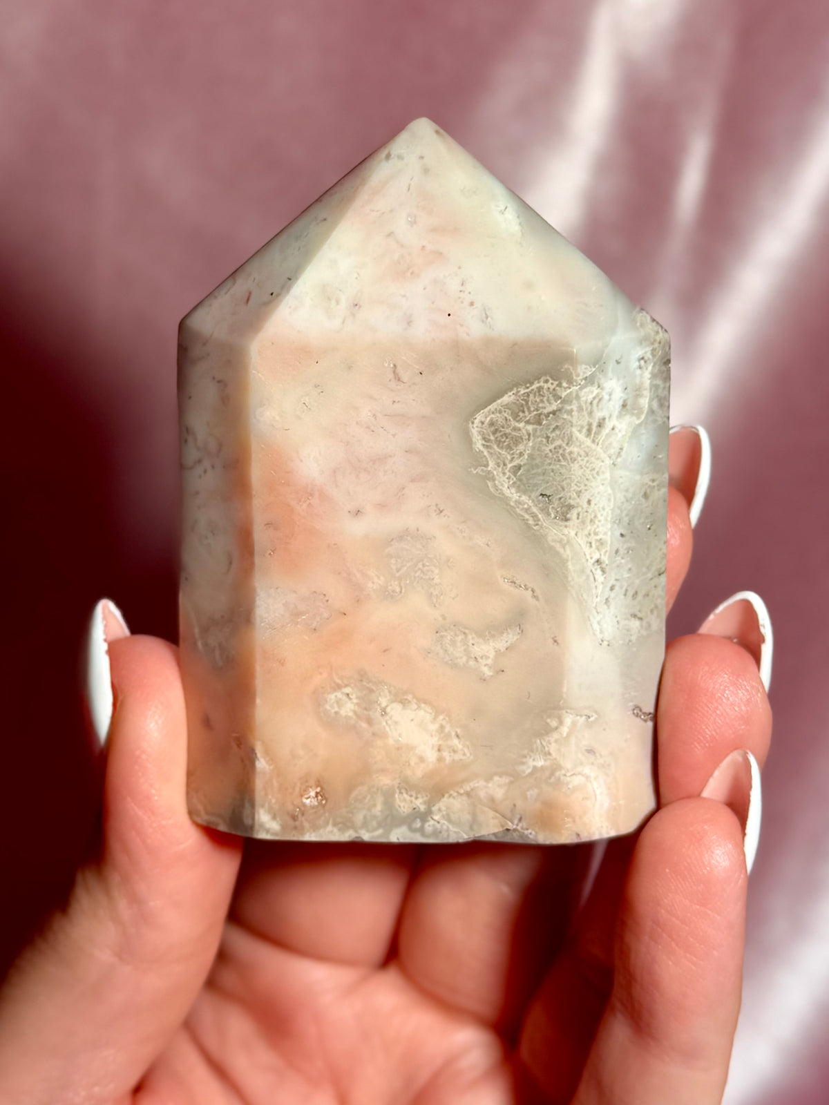 Pink Plume Agate Domino Tower (F)