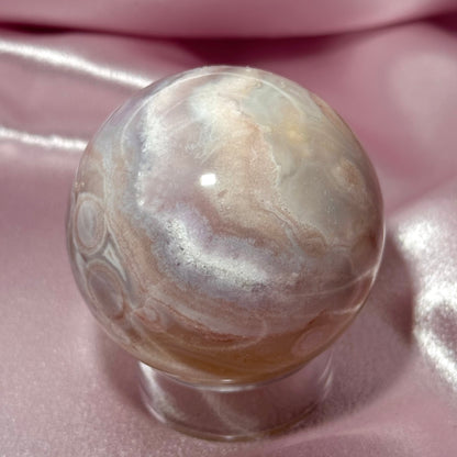 Pink amethyst flower agate sphere (J)