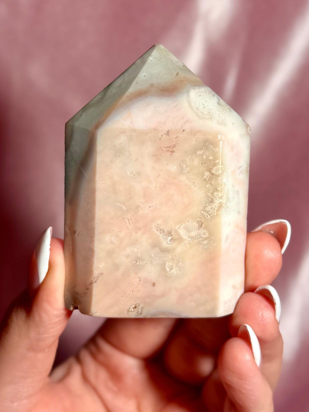Pink Plume Agate Domino Tower (D)