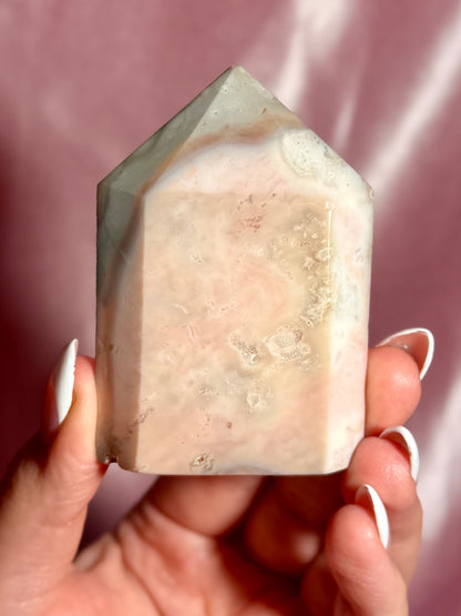 Pink Plume Agate Domino Tower (D)