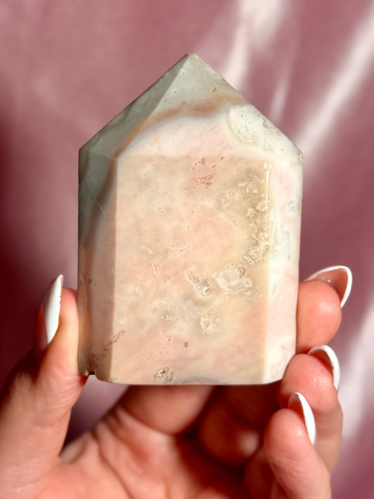 Pink Plume Agate Domino Tower (D)