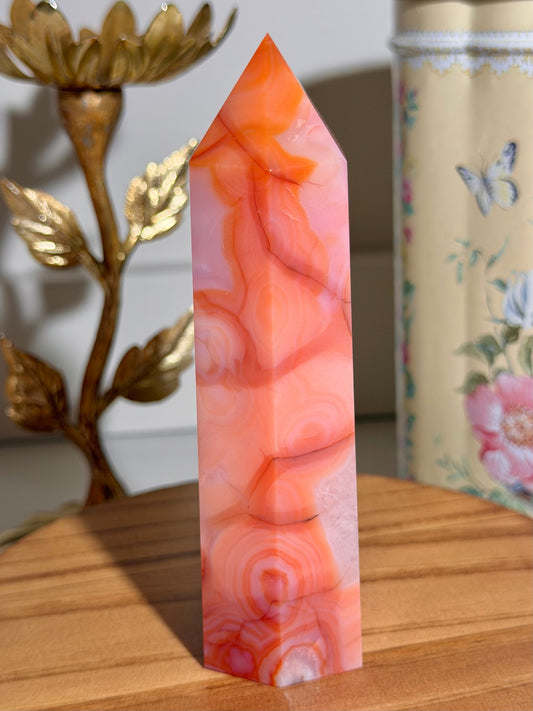 Carnelian x flower agate tower