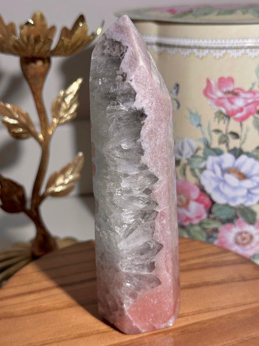 Ombre pink Brazilian pink amethyst tower with rainbow filled quartz