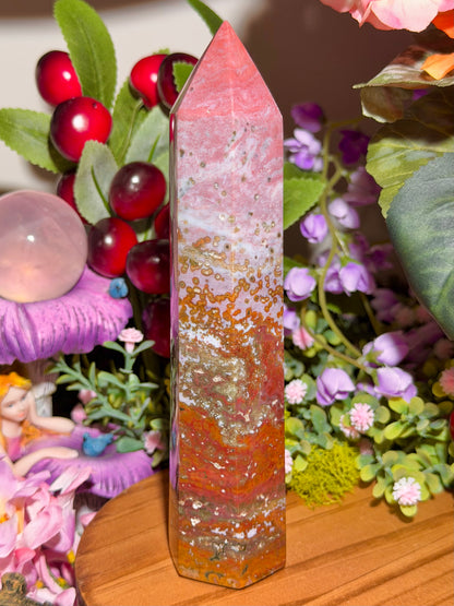 Strawberry pink orby sea jasper tower