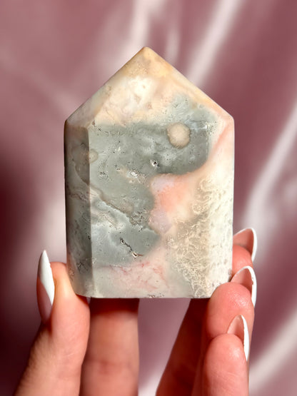 Pink Plume Agate Domino Tower (B)