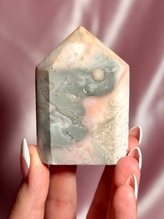 Pink Plume Agate Domino Tower (B)
