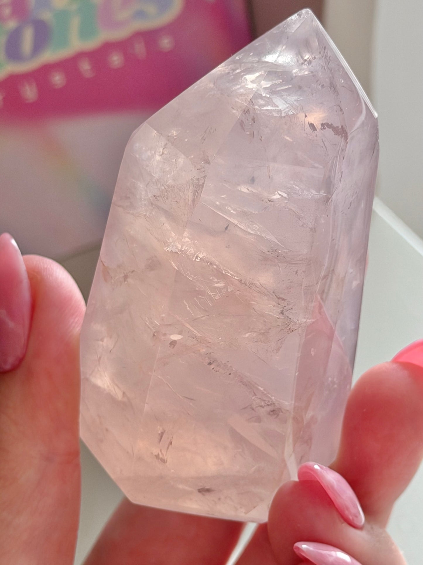Chunky baby pink gemmy rose quartz tower