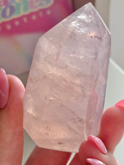 Chunky baby pink gemmy rose quartz tower