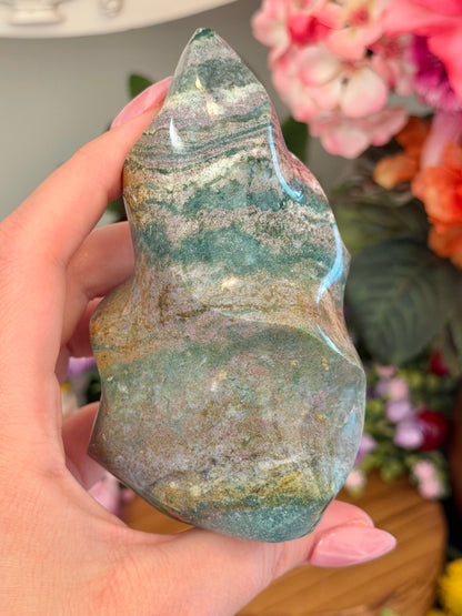 Lilac and green pastel sea jasper flame