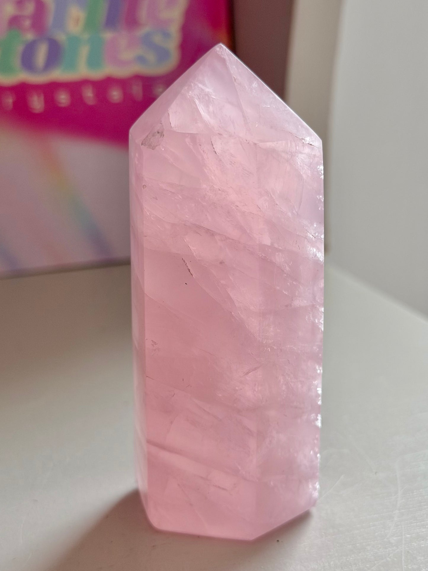 Baby pink rose quartz tower