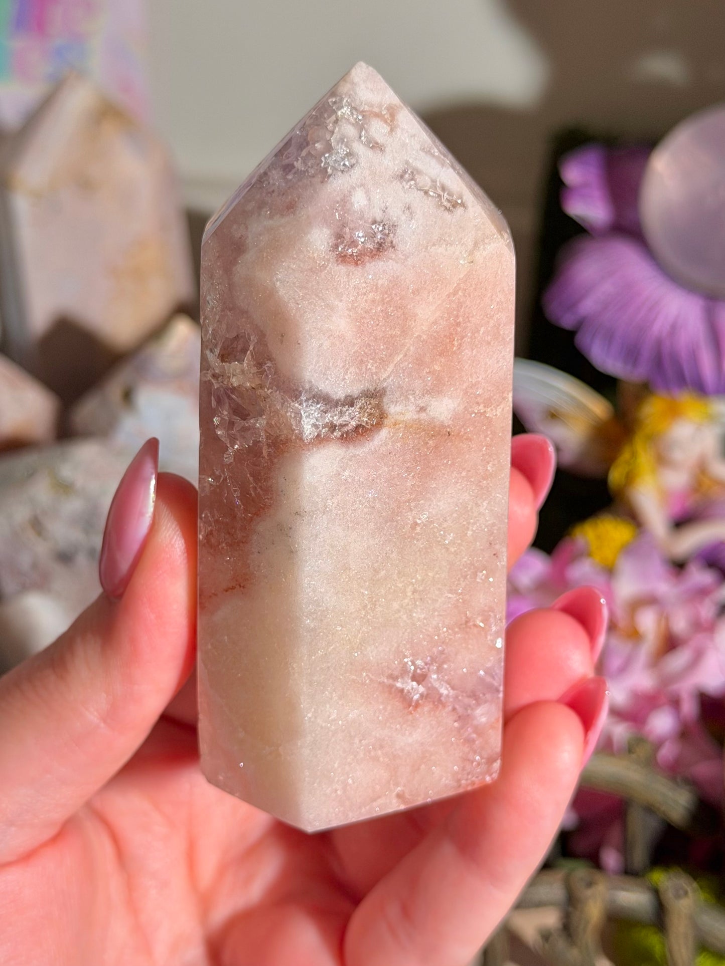 Peachy pink amethyst tower from Brazil