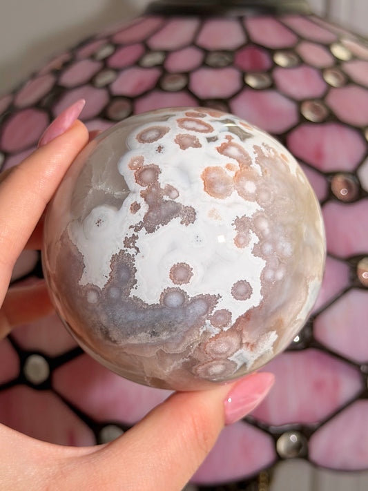 Pink amethyst x flower agate sphere