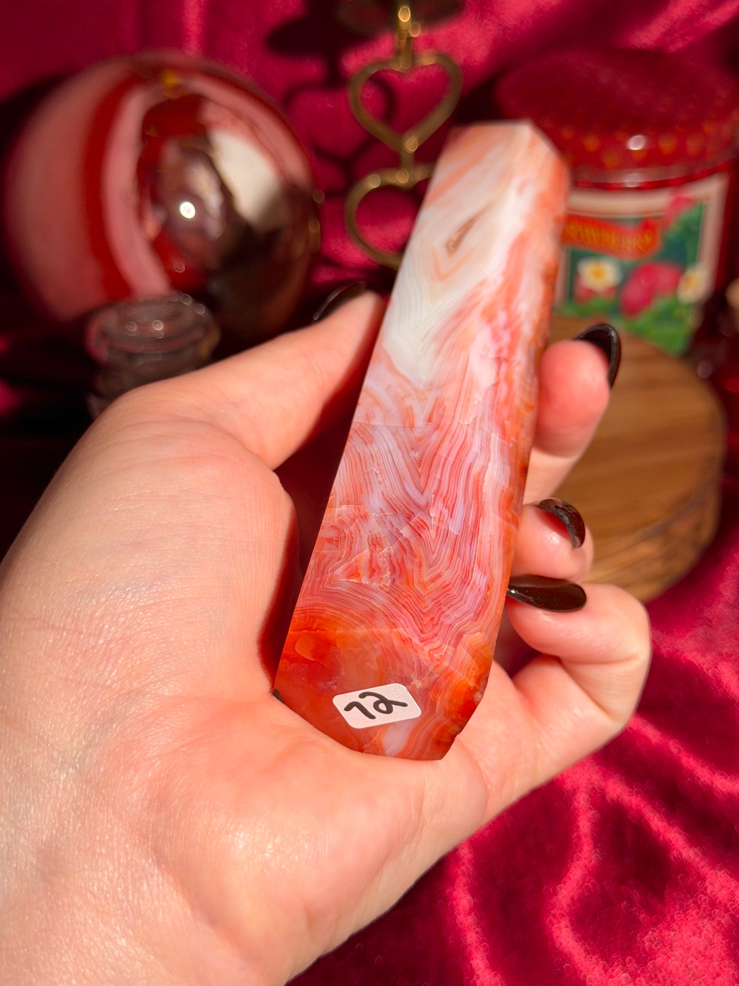 Strawberry pink banded carnelian tower