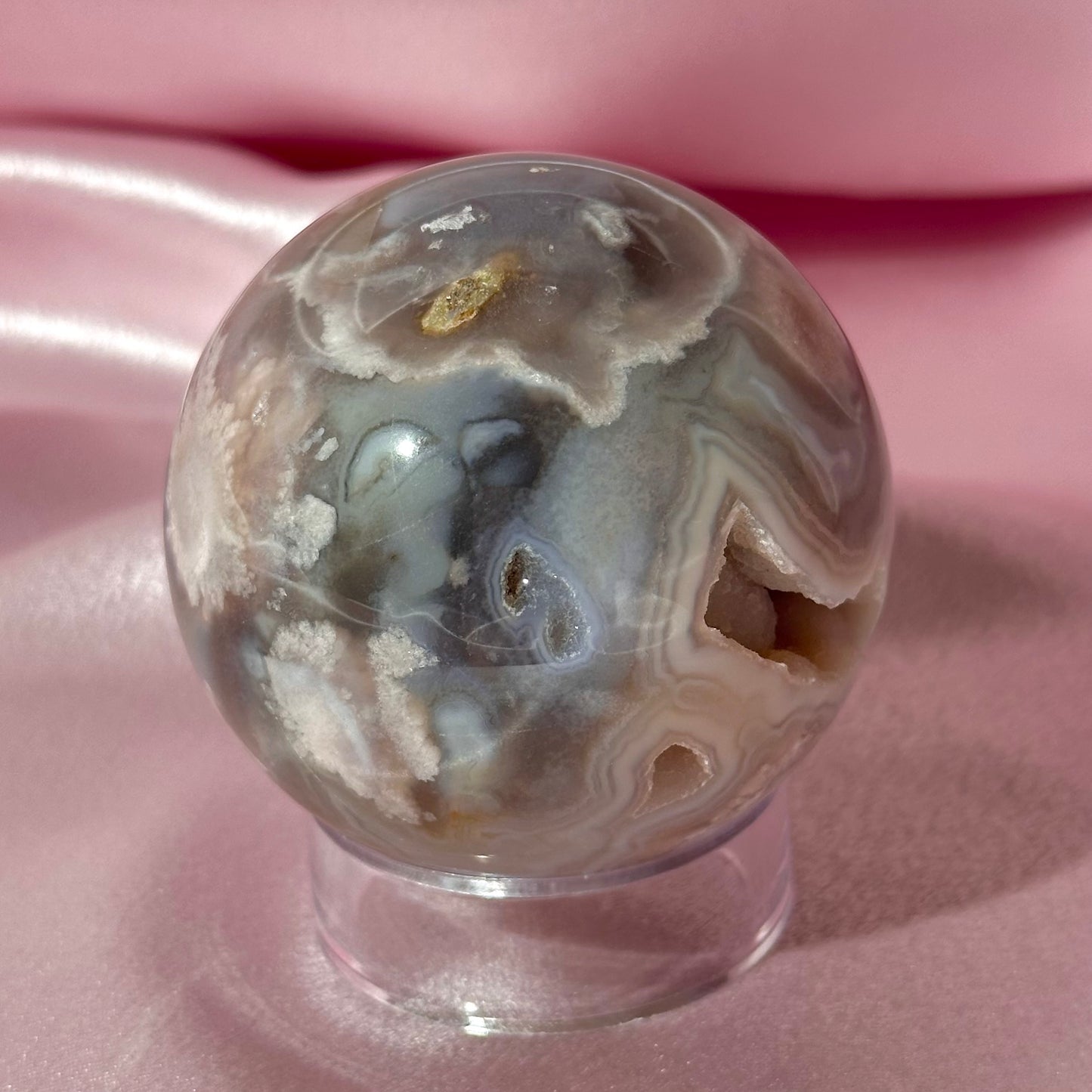 Pink amethyst flower agate sphere (F)