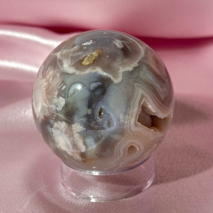 Pink amethyst flower agate sphere (F)