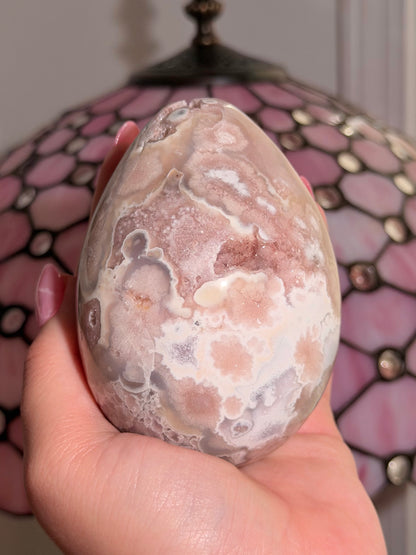 Large Flower agate x pink amethyst egg