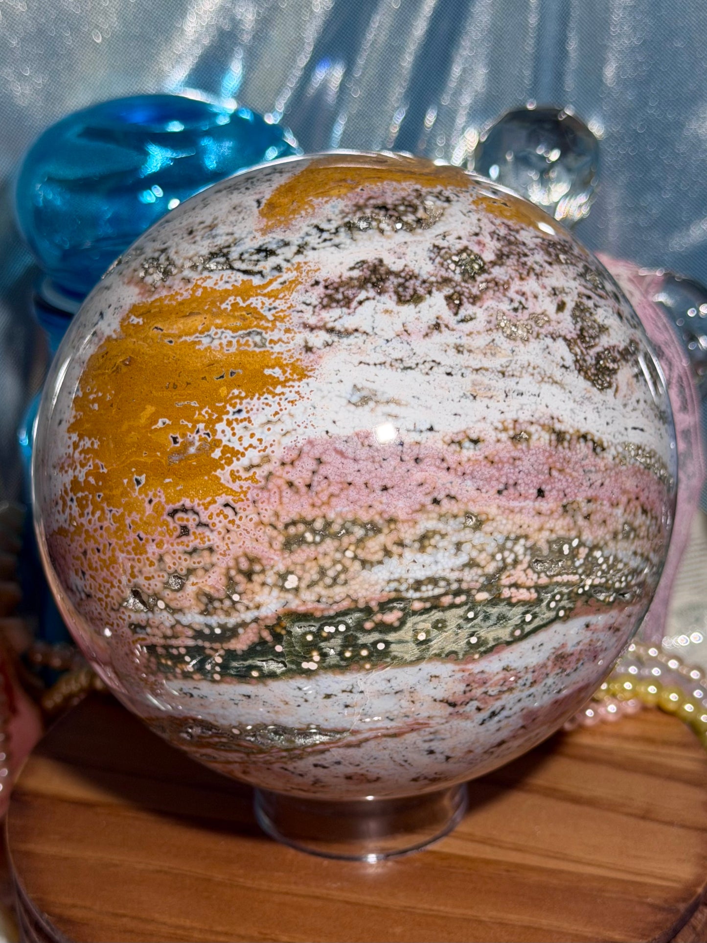 Statement Pastel Rainbow orbicular Veinless Ocean Jasper™ sphere from Madagascar - 5lbs, 2.2kg