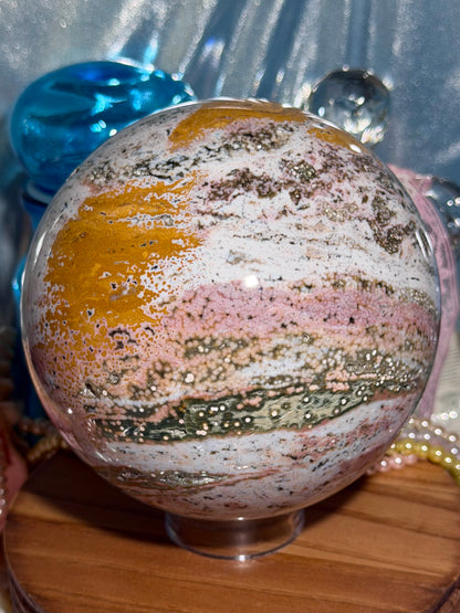 Statement Pastel Rainbow orbicular Veinless Ocean Jasper™ sphere from Madagascar - 5lbs, 2.2kg