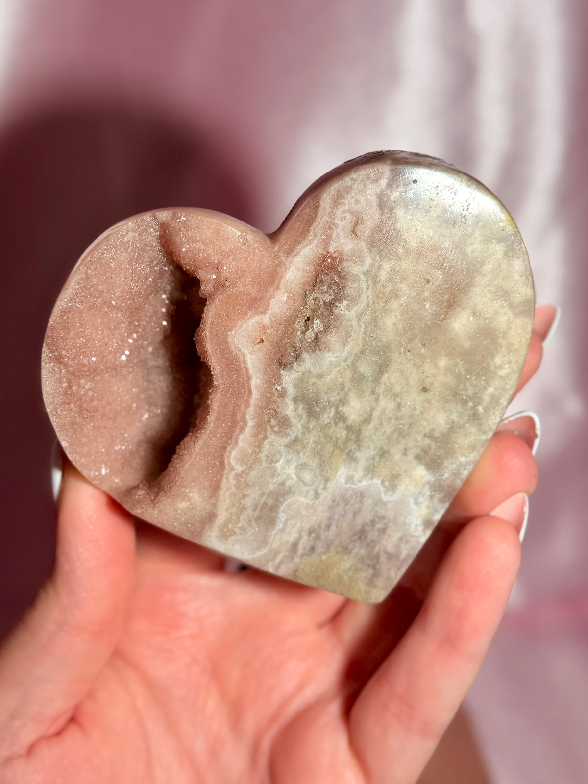 Brazilian Pink Amethyst Heart On Stand