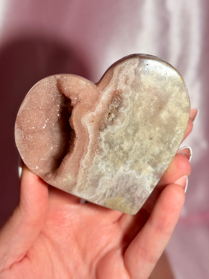 Brazilian Pink Amethyst Heart On Stand