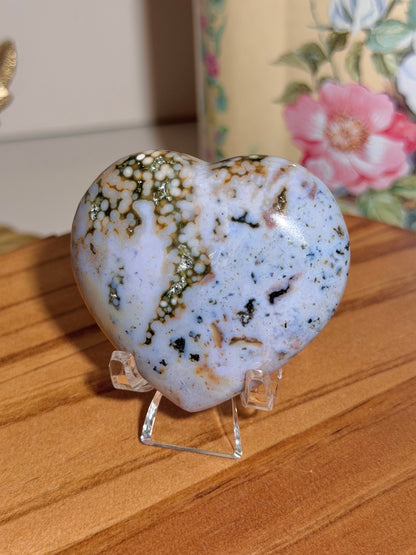 Pastel blue veinless Ocean Jasper heart