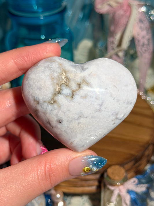 Pastel periwinkle orby sea jasper heart 28A