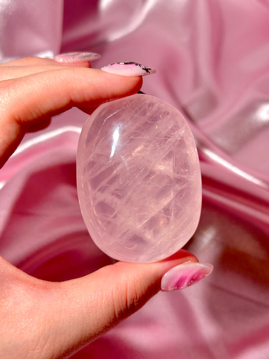 Gemmy star rose quartz palmstone  (A)
