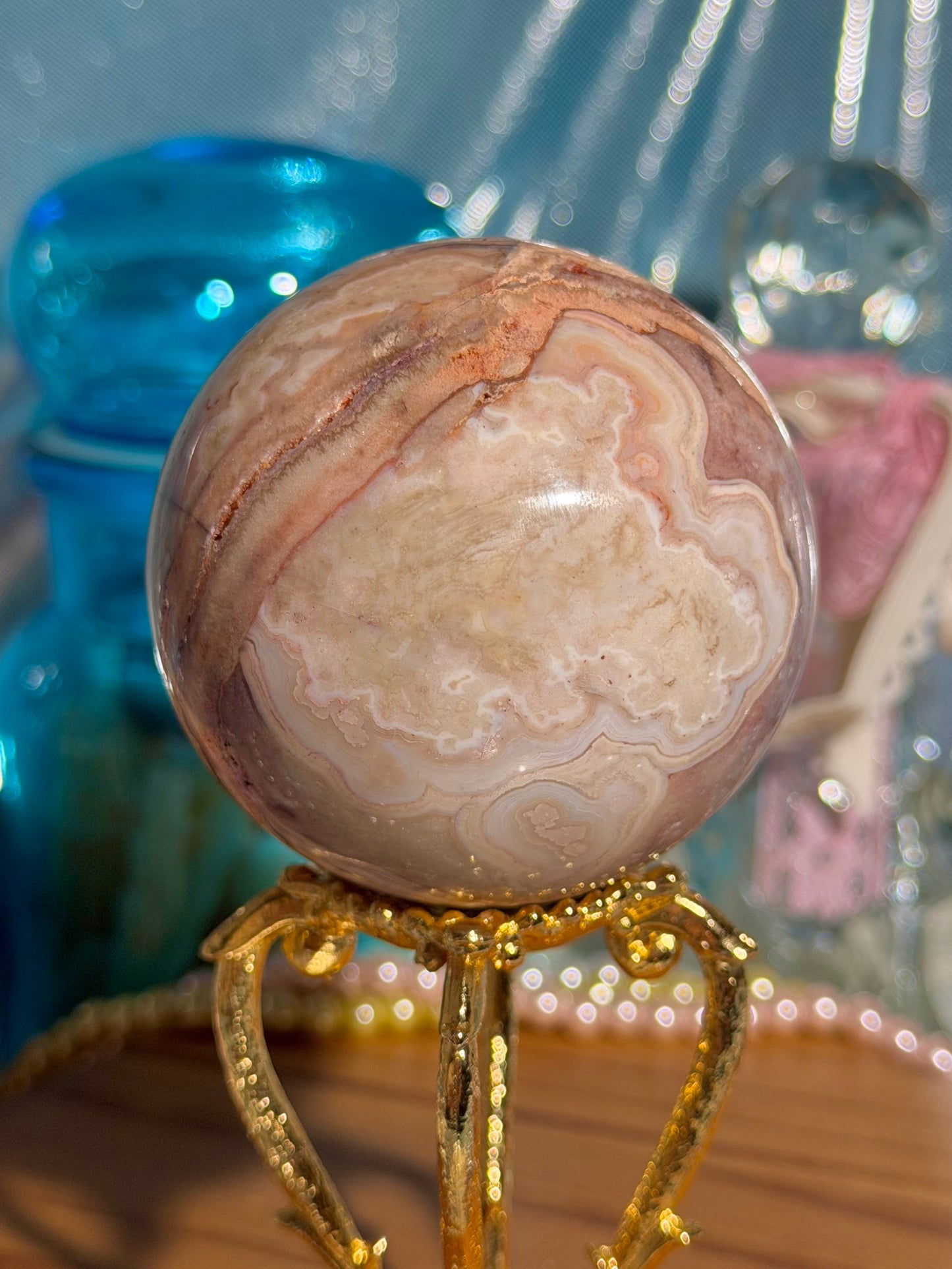 "Coral Reef" Indonesian crazy lace agate sphere 30B
