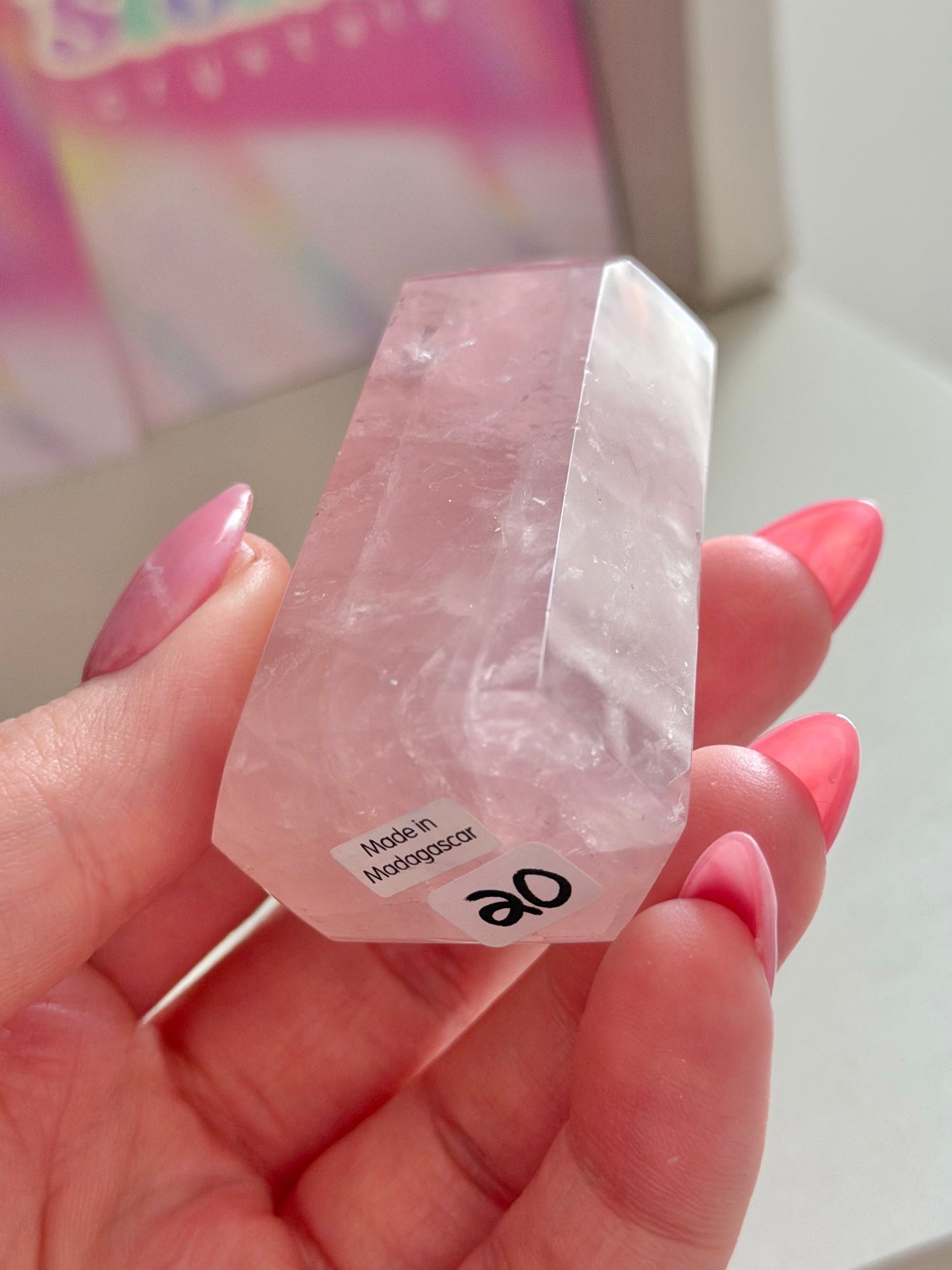 Gemmy pink rose quartz tower