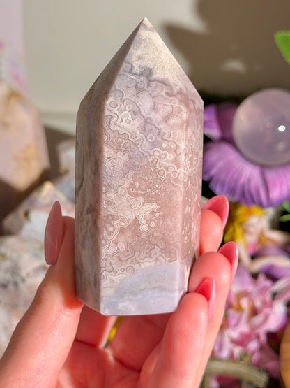 Orbicular pastel purple pink amethyst tower from Brazil