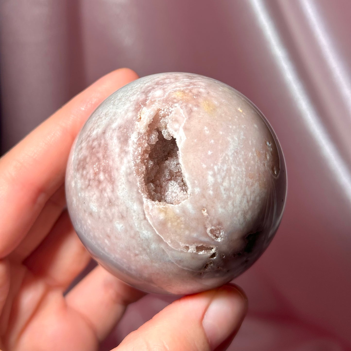 Pink amethyst flower agate sphere *imperfect fill spot (A)