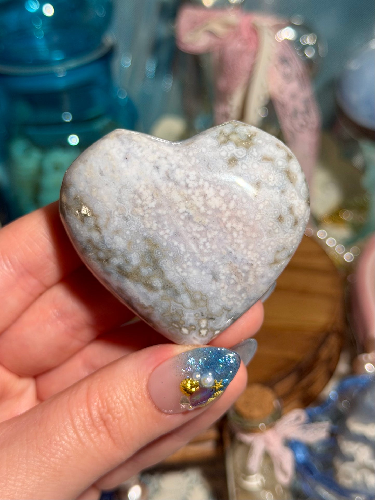 Pastel periwinkle orby sea jasper heart