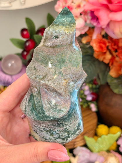 Lilac and green pastel sea jasper flame