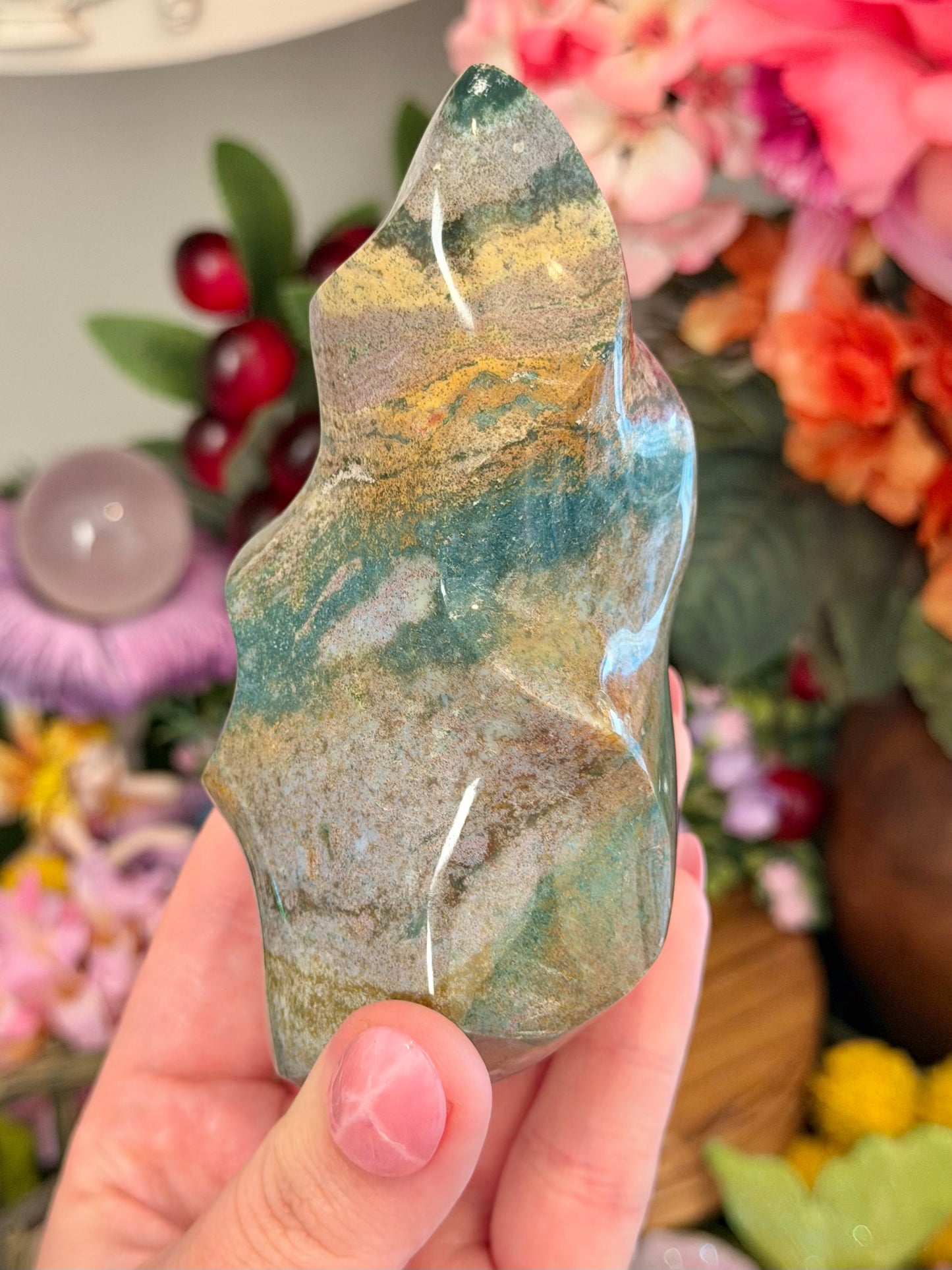 Lilac and green pastel sea jasper flame