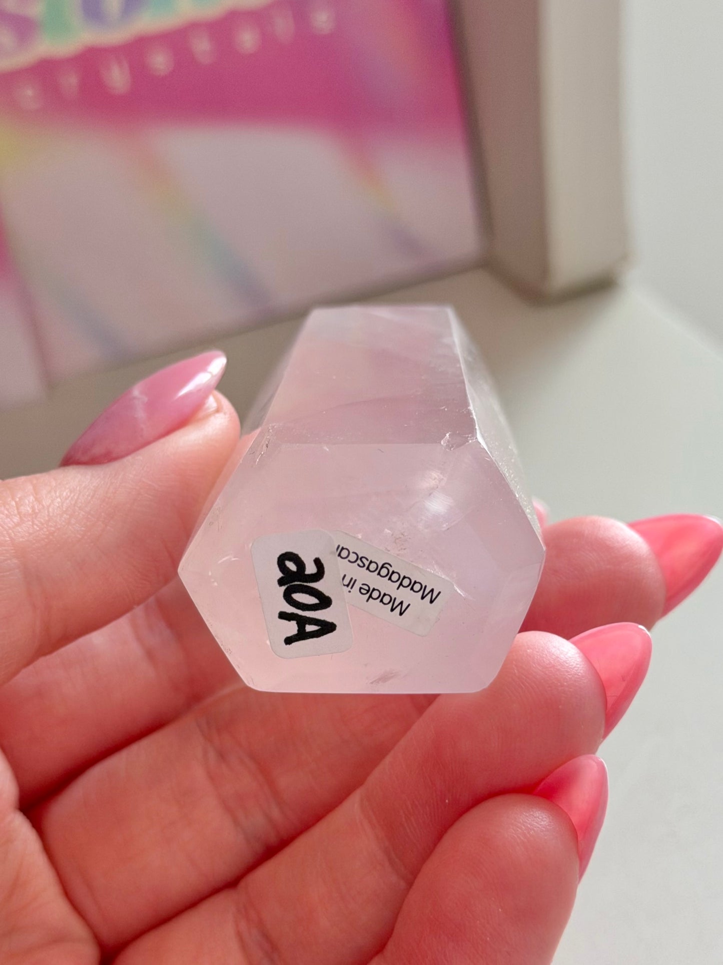 Jelly pink rose quartz tower