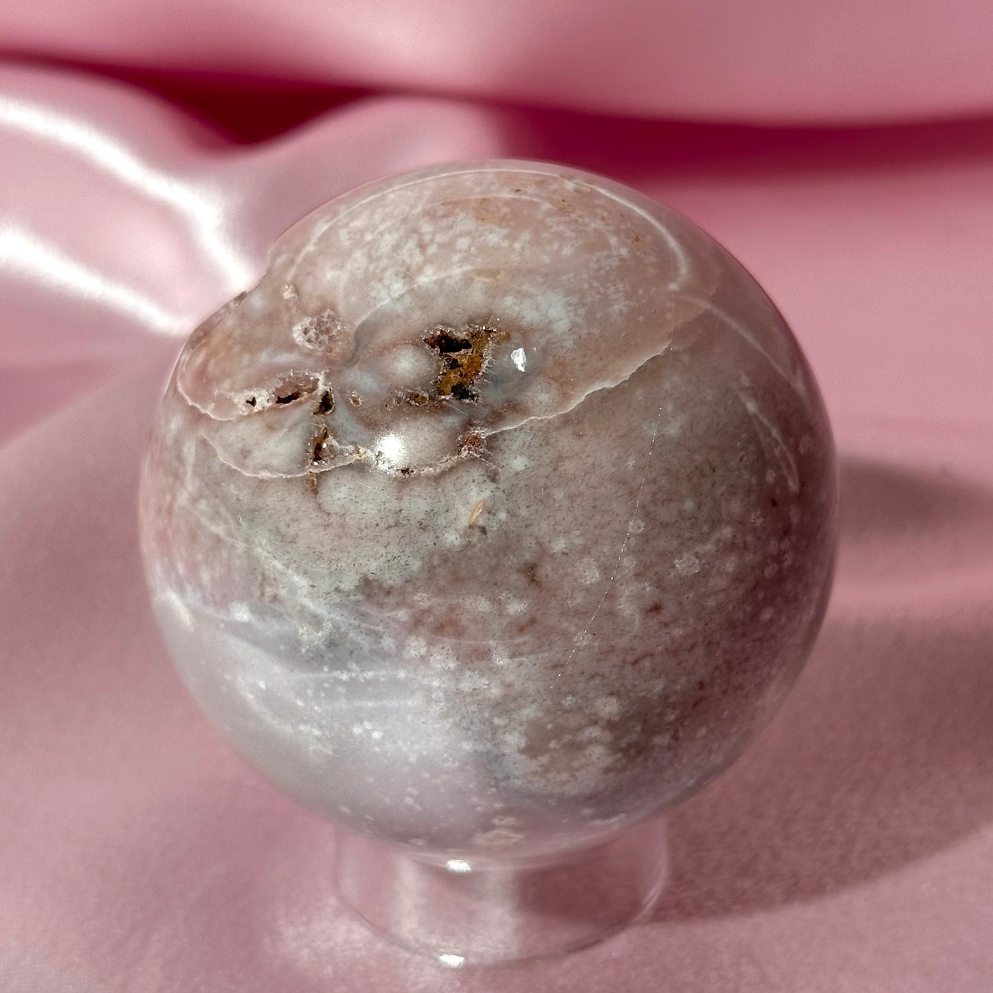 Pink amethyst flower agate sphere *imperfect fill spot (A)