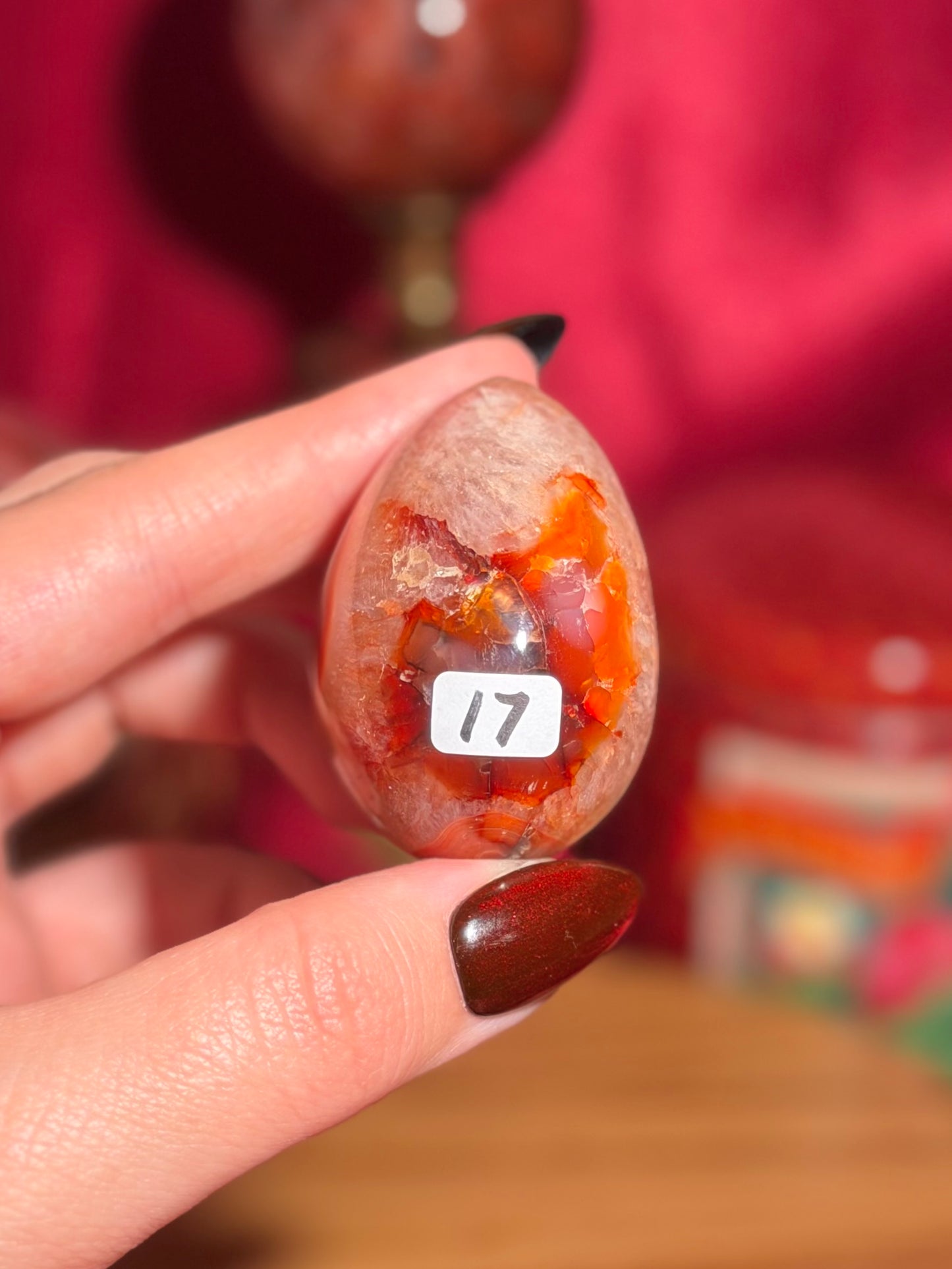 Red and pink milkshake carnelian egg with quartz