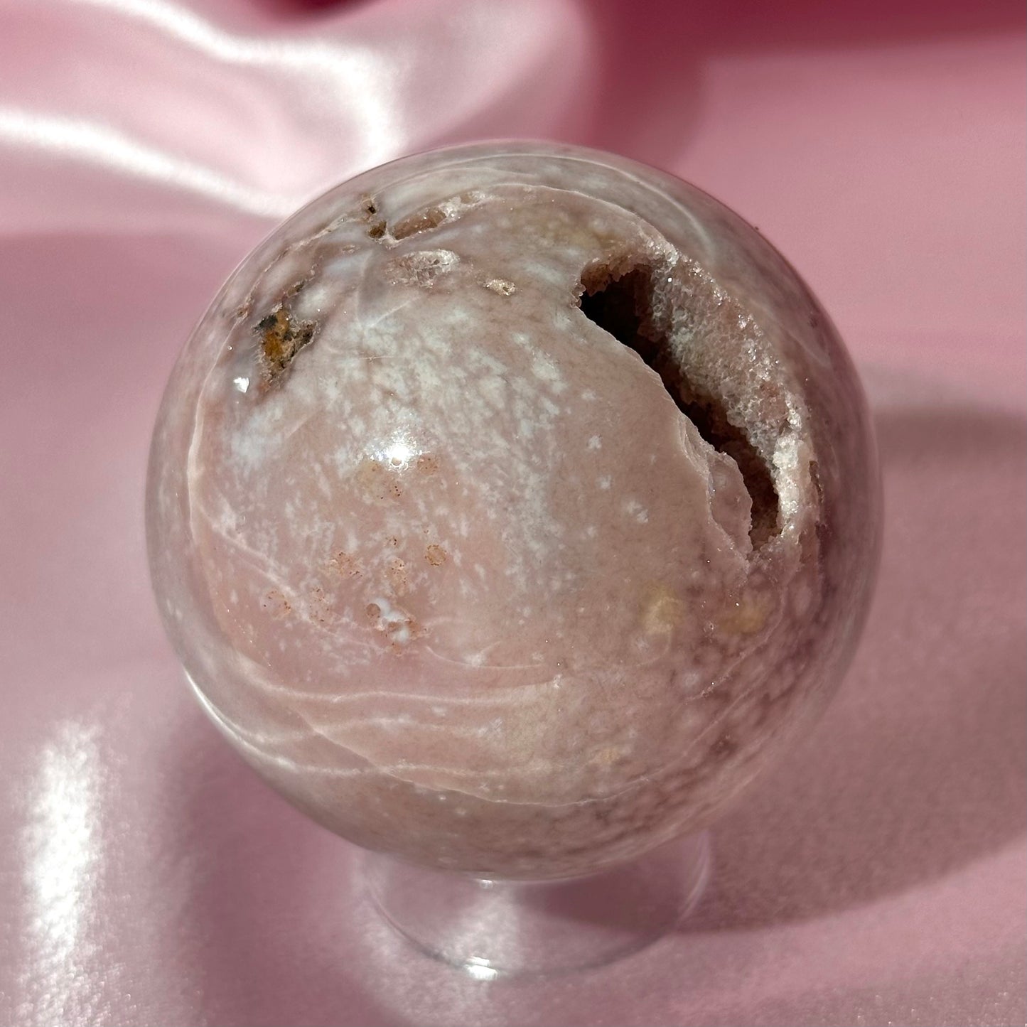 Pink amethyst flower agate sphere *imperfect fill spot (A)