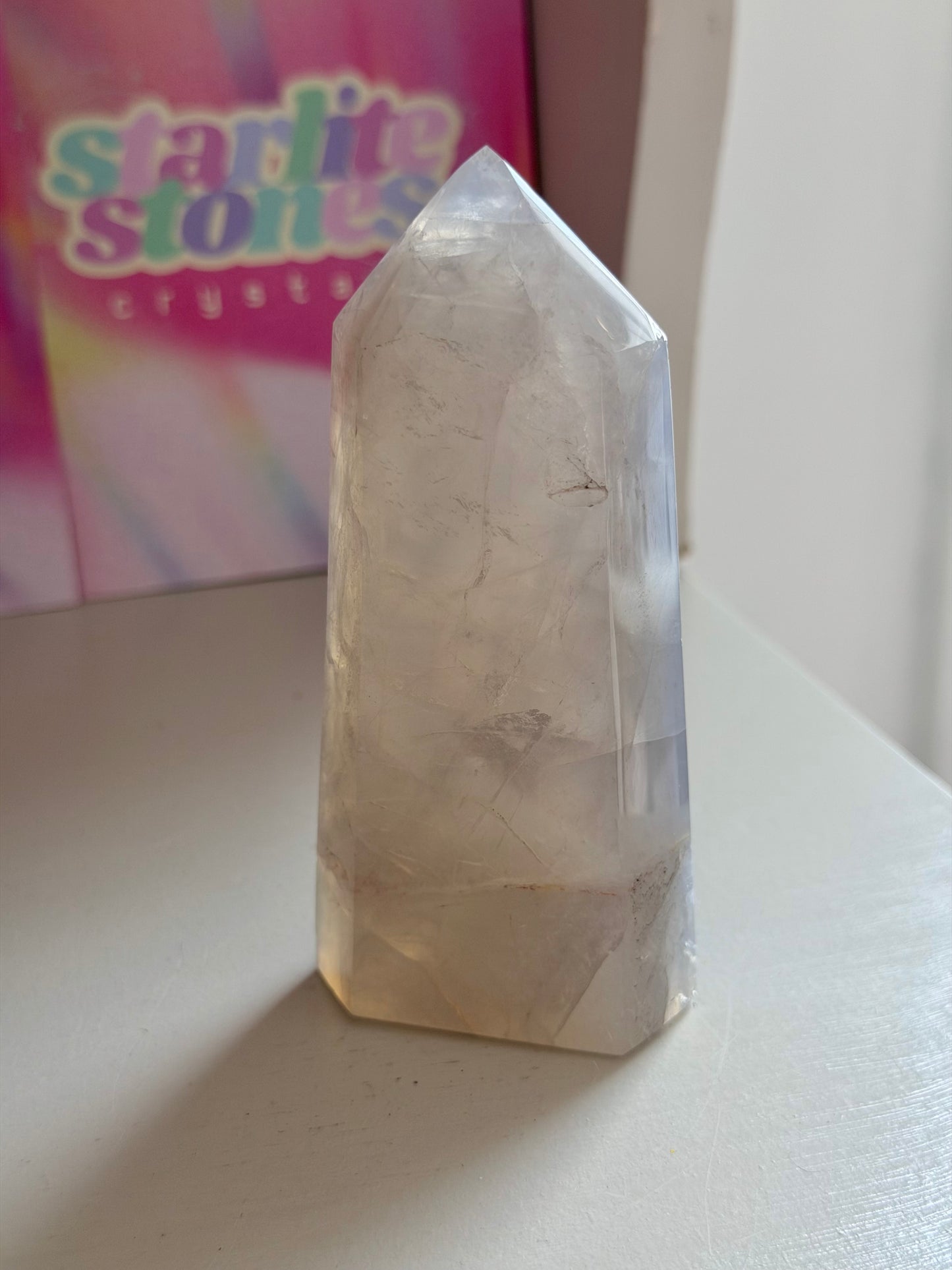 Blue rose quartz tower