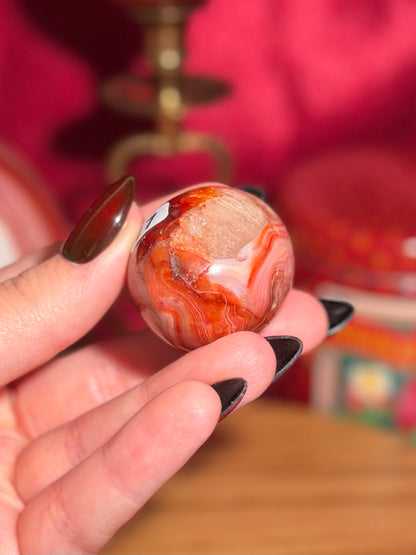 Red and pink milkshake carnelian egg with quartz