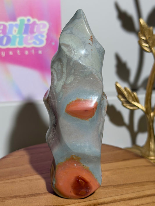 Pastel blue and purple polychrome jasper flame