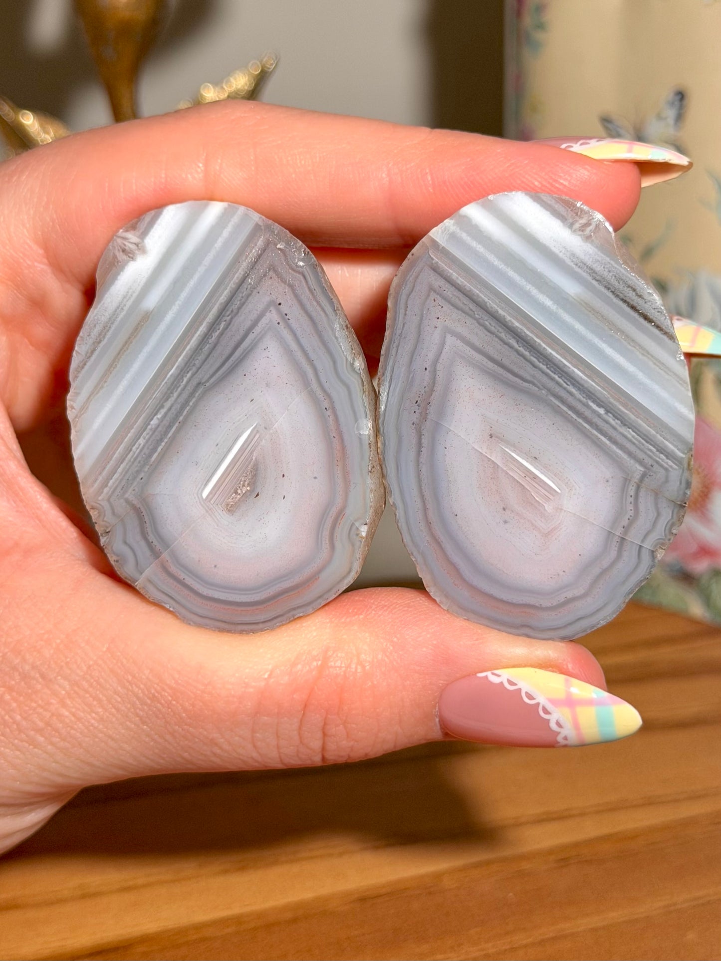 Pastel baby pink Patagonia agate pair