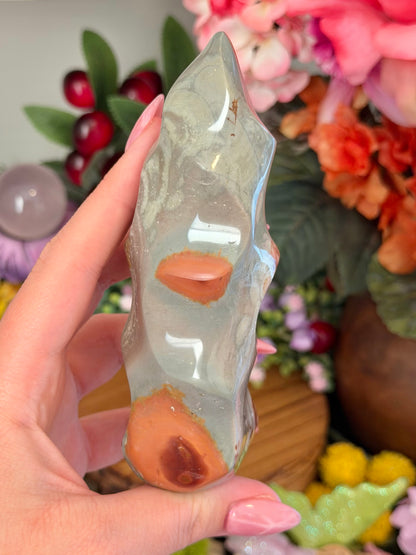 Pastel blue and purple polychrome jasper flame
