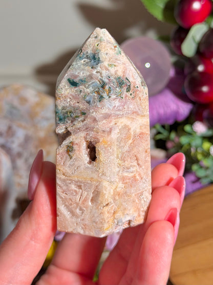 Fairy green jasper mixed with pink amethyst tower from Brazil