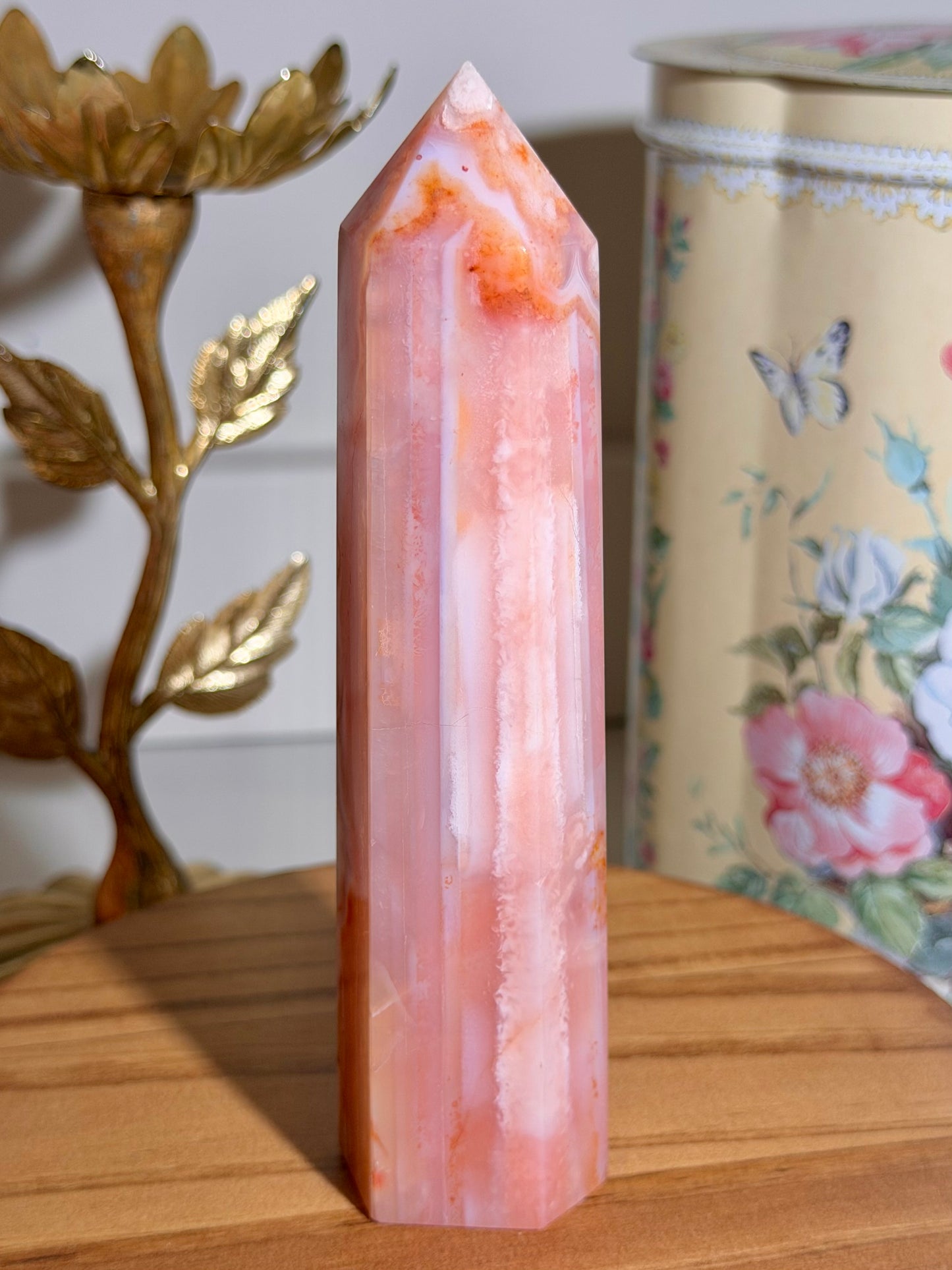 Carnelian x flower agate tower