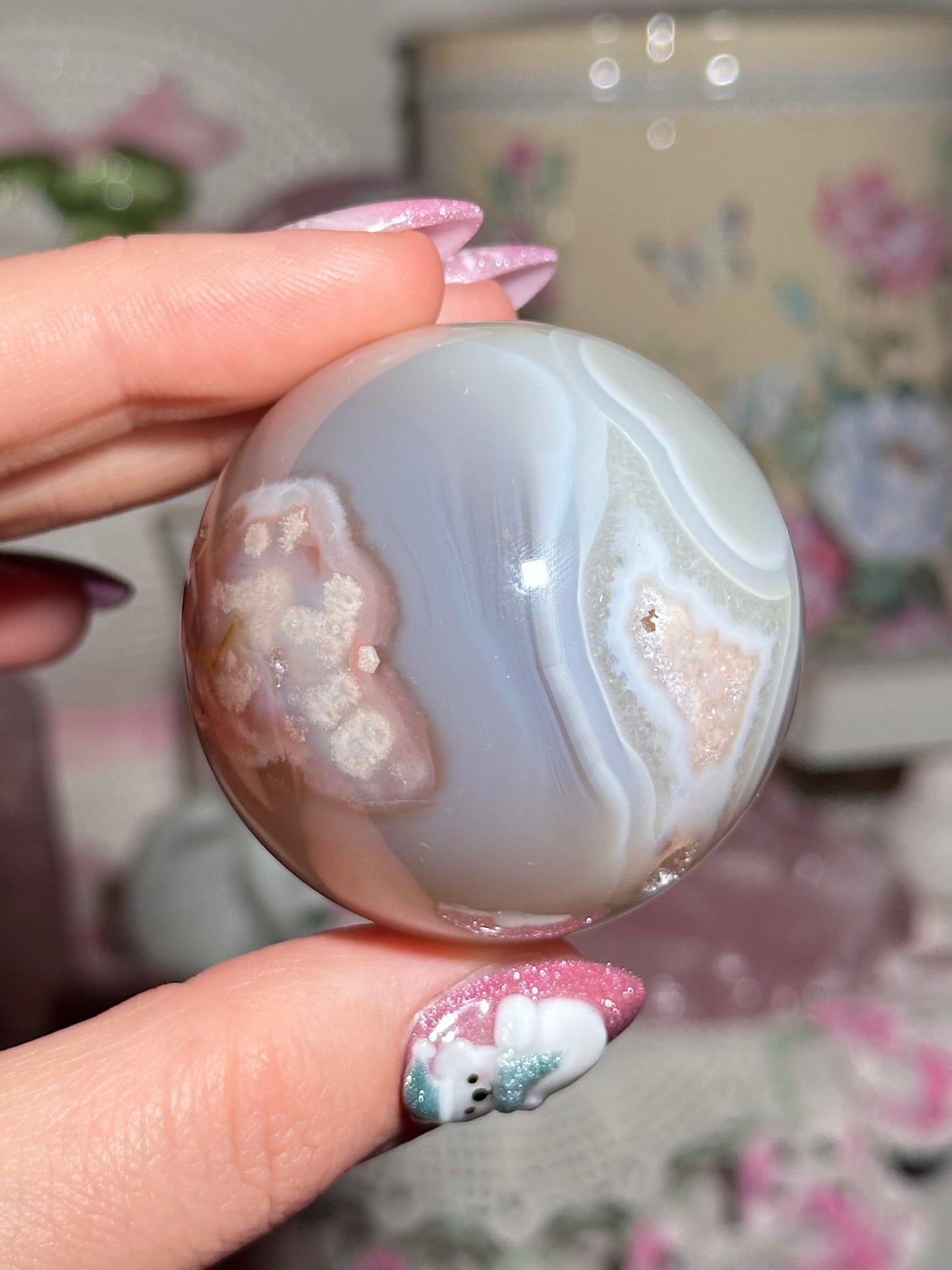 Flower agate sphere