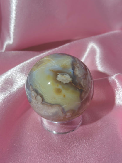 Yellow, blue & pink flower agate sphere from Madagascar *has parallax!